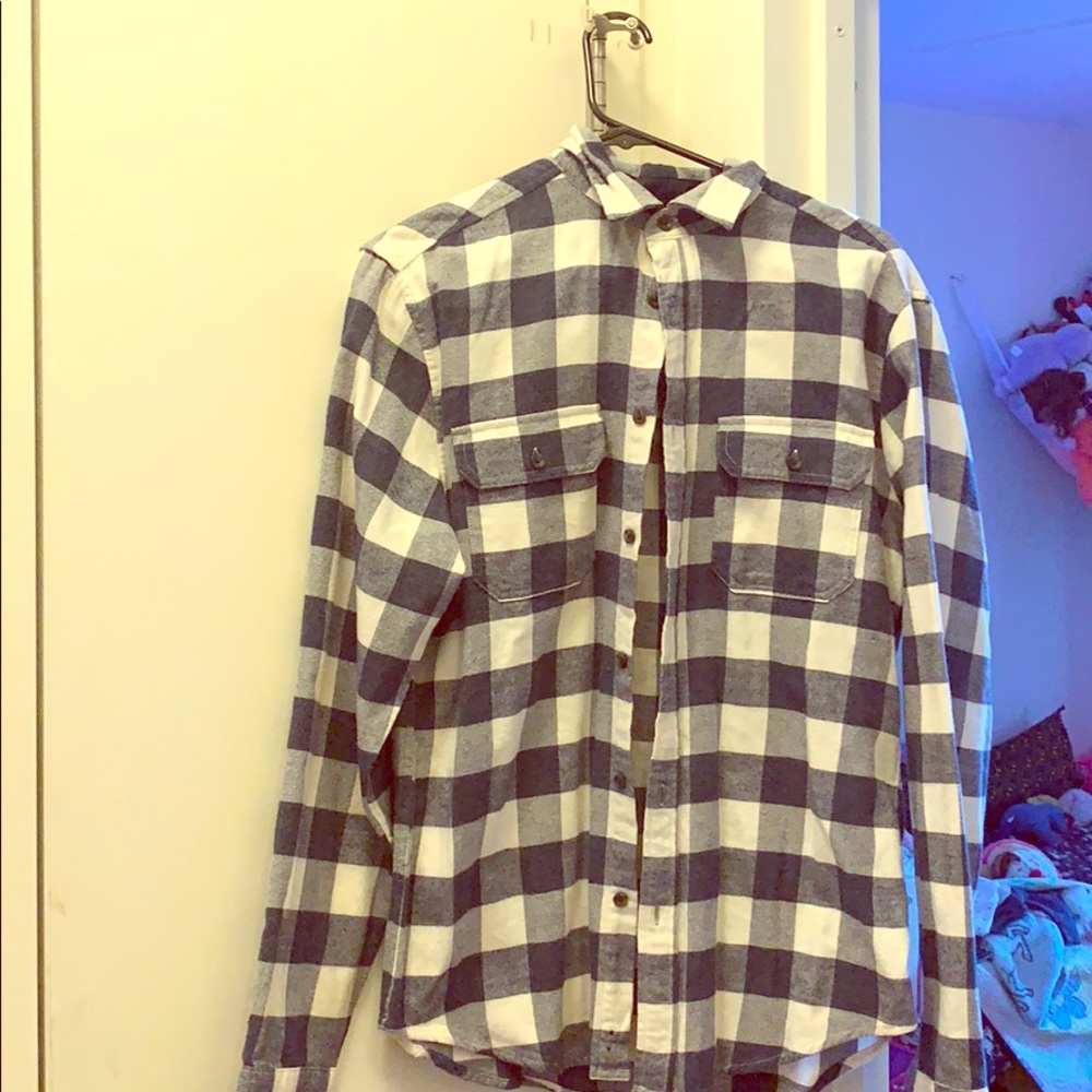 A navy blue plaid shirt